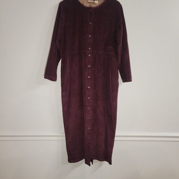 LL Bean Size 16 Dress  Purple Corduroy Pockets Long Sleeve Button Up 100% Cotton - Picture 1 of 8